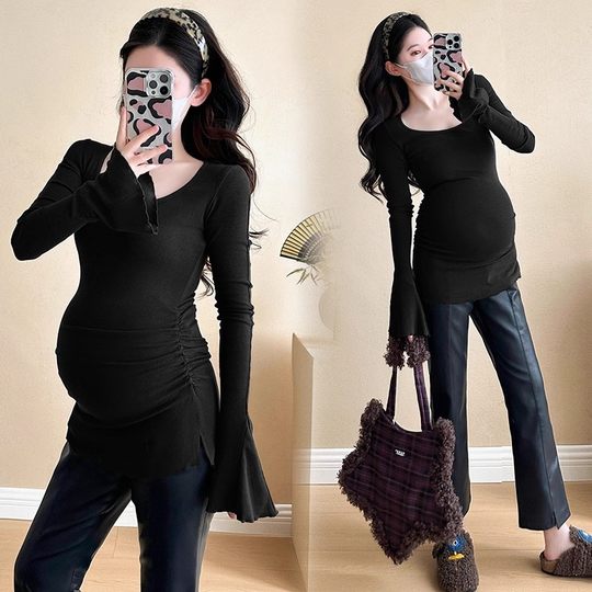 孕妇装2025新款春秋时尚洋气设计感上衣百搭长袖T恤打底衫秋冬装