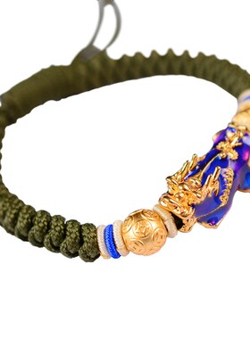 变色貔貅潮男手链军迷户外手绳纯铜保色电镀手工编织迷彩