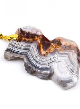 新品 天然石墨西哥玛瑙吊坠 原矿石抛光不规则项链 饰品