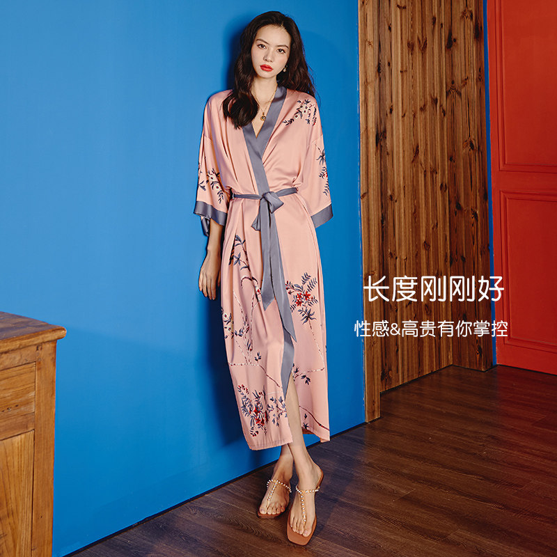 睡袍女仿真丝性感高级感冰丝晨袍 优美纺睡袍/浴袍