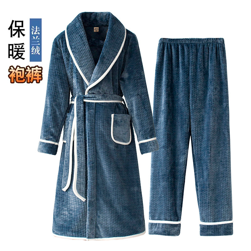 珊瑚绒春秋冬长款男士日式加大浴袍 优美纺睡袍/浴袍