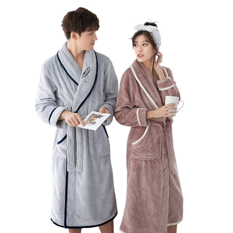 秋冬情侣长款日式冬珊瑚绒男士睡袍 优美纺睡袍/浴袍