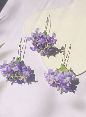 U形夹头花发饰清新桂花国风拍照