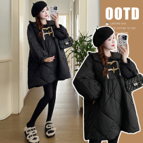 2023 Winter New Dolls Collar Cotton Clothes Loose slim Belly Down Cotton Clothing Dress Jacket Black Gestational Dress