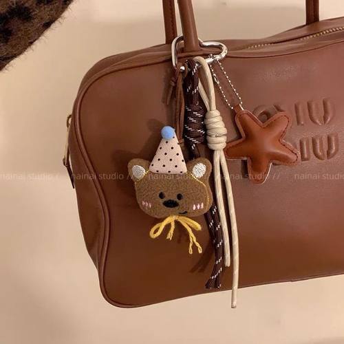 miu系可爱毛绒小熊挂件女风登山绳手绳卡通玩偶包包挂件书包挂饰 - 图1