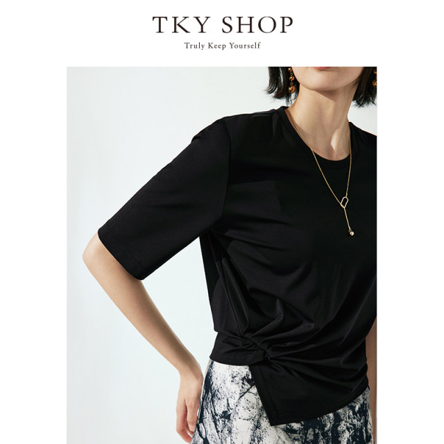 TKYSHOP ເສື້ອຍືດແຂນສັ້ນ ແອວບິດ