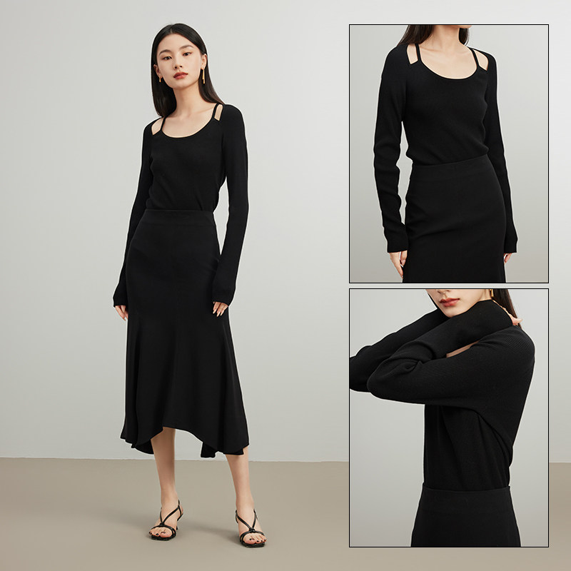 TKY SHOP性感镂空针织衫女春夏新款小众设计感修身显瘦薄上衣女 - 图1