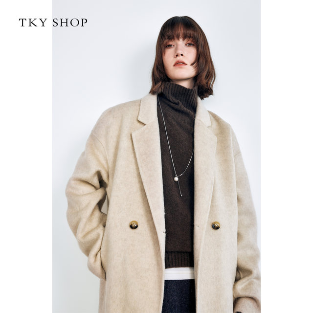 TKYSHOP minimalist style sheep wool long coat