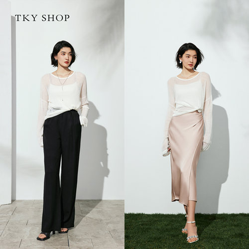 TKY SHOP慵懒风白色圆领毛衣简约镂空微透毛针织衫薄款长袖罩衫 - 图0