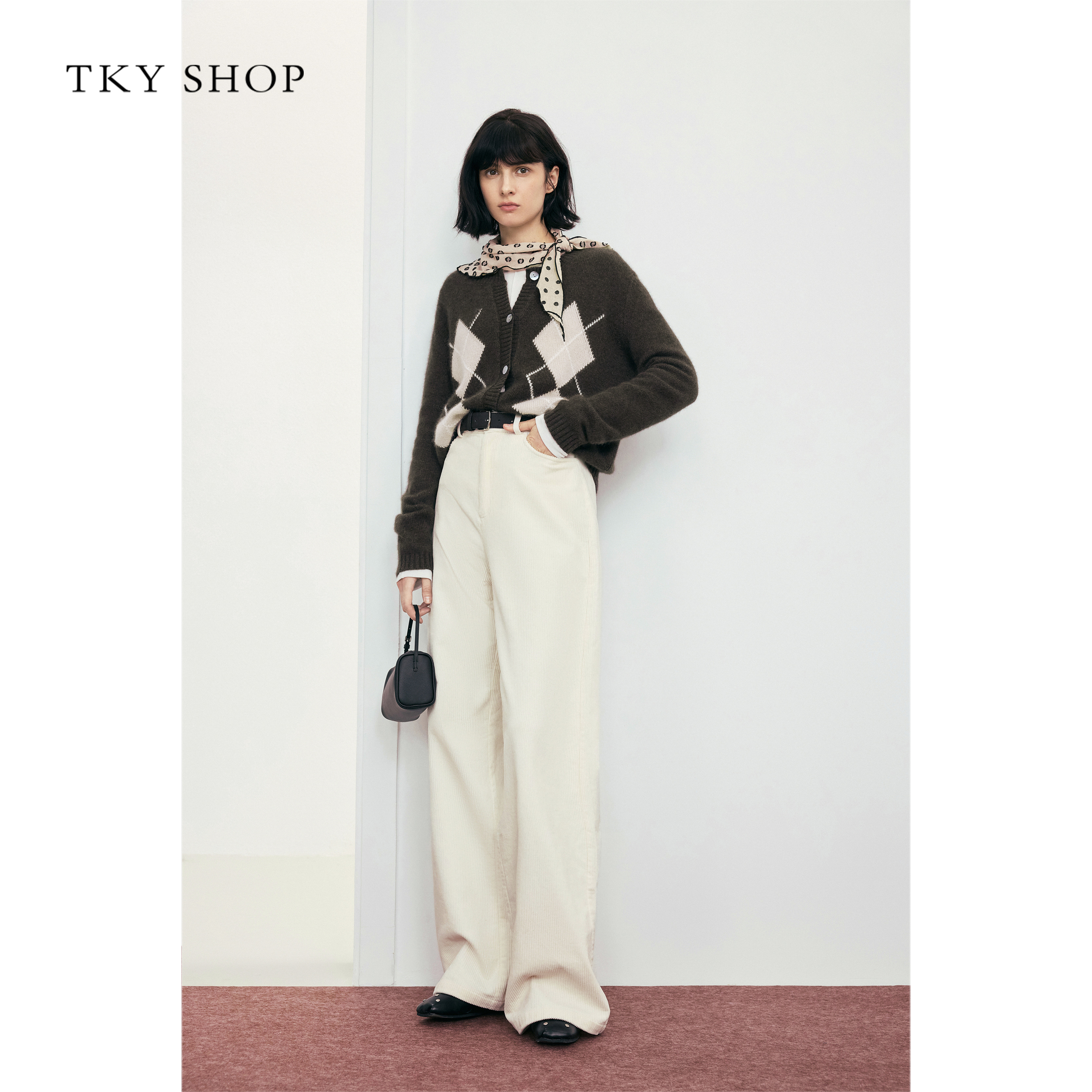[商场同款]TKY SHOP灯芯绒阔腿长裤202冬新款休闲裤10I1PA01P164 - 图0