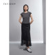 TKYSHOP ເສື້ອຍືດຄໍສັ້ນ pleated neck pleated ສໍາລັບແມ່ຍິງ