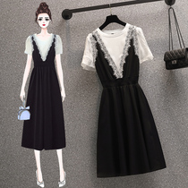 2021 Summer new large size Size Fat Younger Sister Slimmer T-shirt With Long Version of Baby Bag Skirt Suit Woman