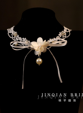 法式复古花朵蝴蝶结蕾丝颈链