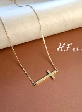 韩国颈链十架14K金女轻奢小众