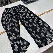 (Exclusive) 100% mulberry silk bark crepe bifacial rework embroidered lady Leg Pants Skirt Pants A9460