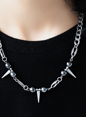 贰狸手作朋克哥特暗黑风辣妹拽哥痞帅潮嘻哈拼接铆钉子项链男钛钢