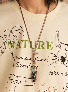 贰狸「黑猫」手工陶瓷流苏项链天然石抽拉调节长款小众设计毛衣链