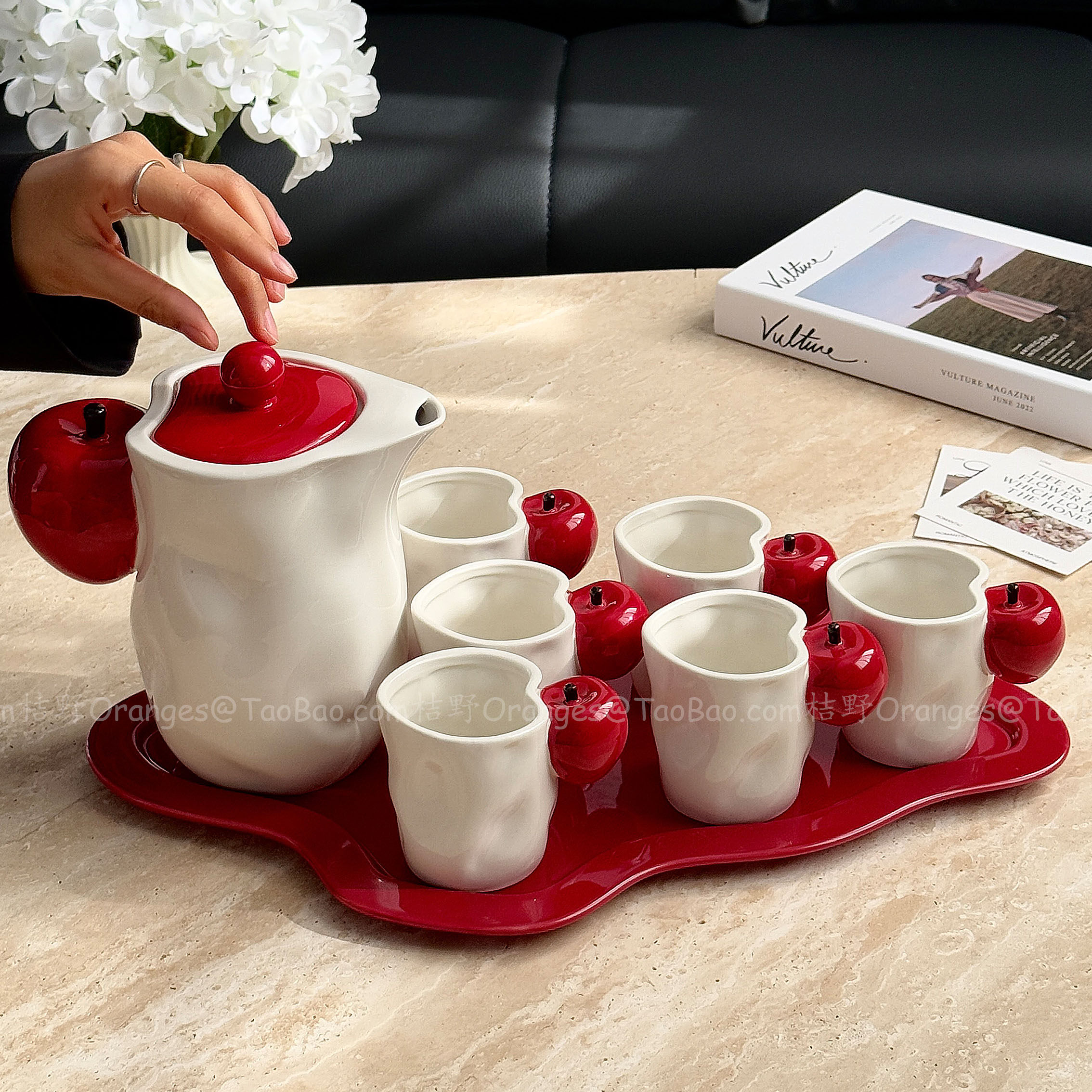 高级感轻奢复古红爱心苹果陶瓷套装客厅待客水杯茶杯乔迁新居礼物,淘宝优惠券,粉丝福利购,淘宝优惠卷