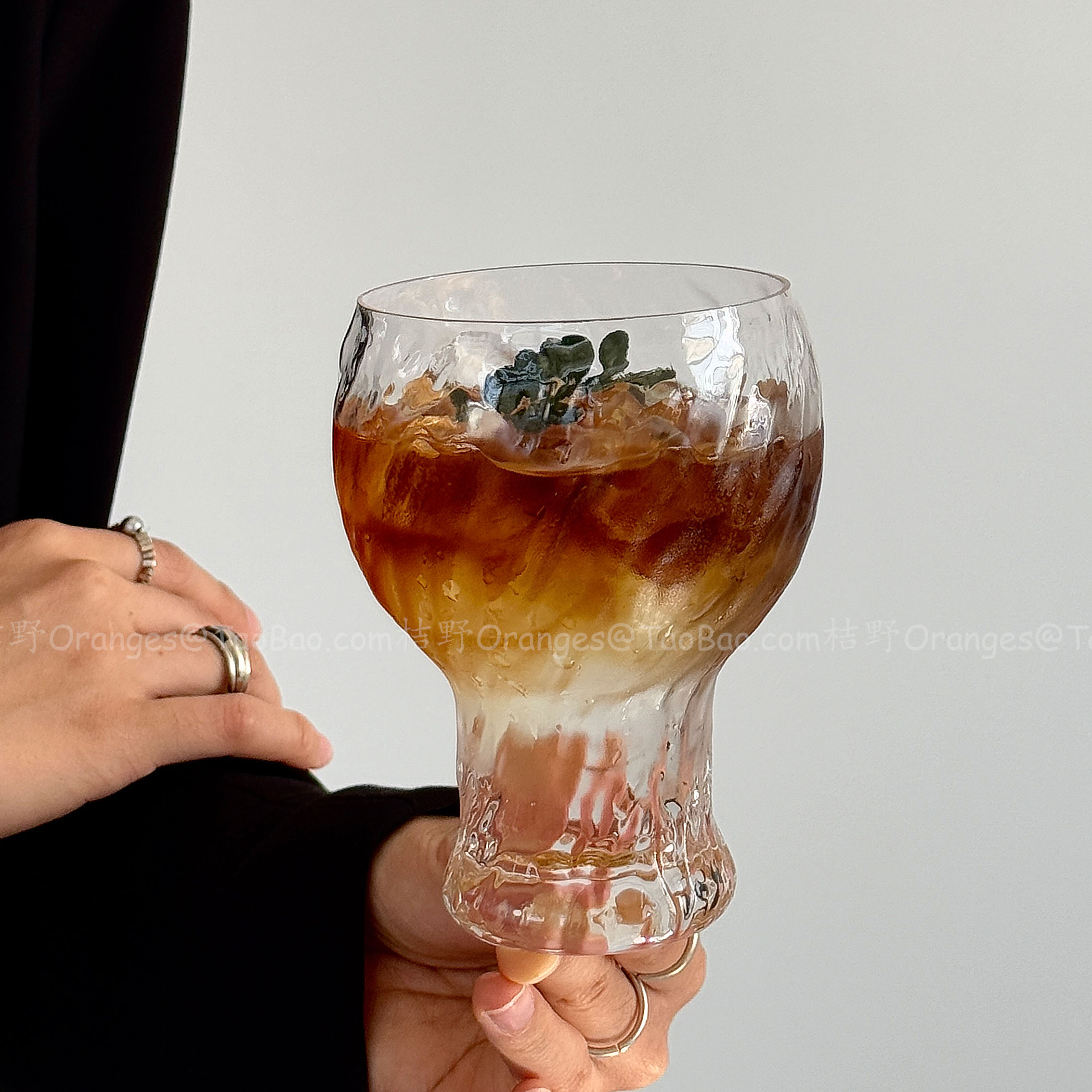 复古烈焰纹玻璃杯冷萃杯子大容量水杯水果茶杯冰美式咖啡杯饮品杯 - 图2