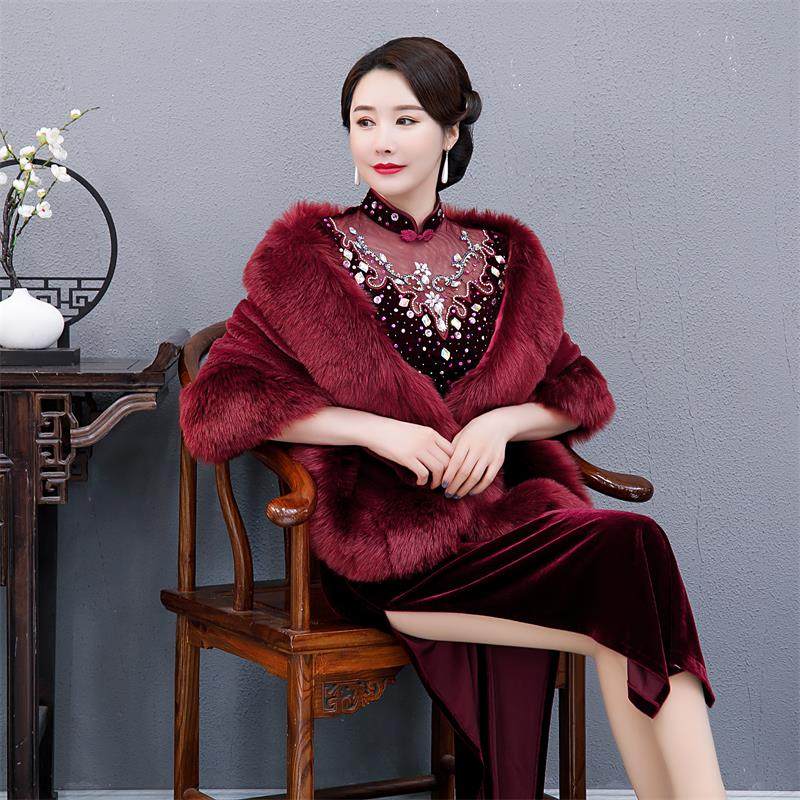 高档婚宴皮草大披肩抖篷 女士冬季保暖狐狸毛旗袍披肩围巾围脖,淘宝优惠券,粉丝福利购,淘宝优惠卷