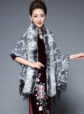 秋冬旗袍披肩兔毛羊绒婚礼服