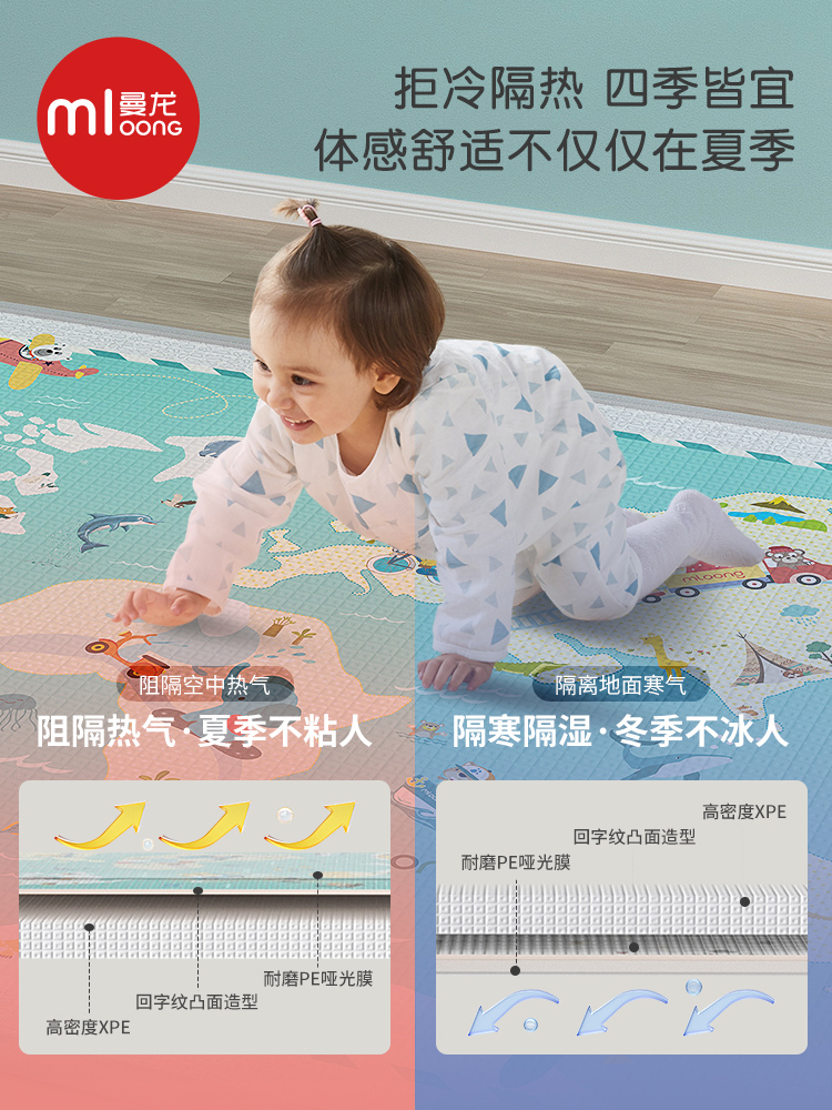 曼龙布面爬行垫加厚无味婴儿客厅游戏地垫家用儿童爬爬垫夏季热销