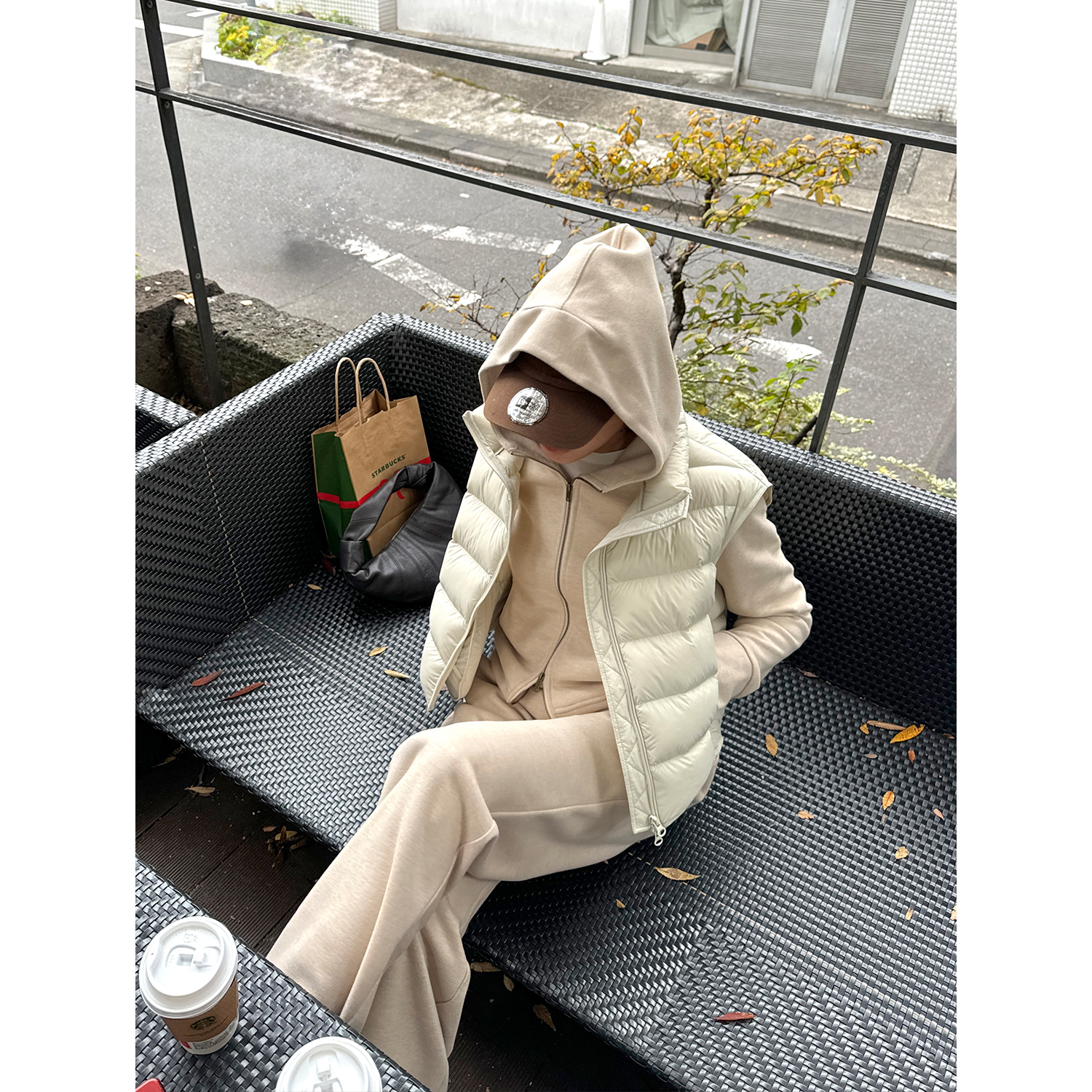 YANGLE_冬季套装女2025新款韩系羊绒桑蚕丝连帽卫衣拖地直筒卫裤 - 图0