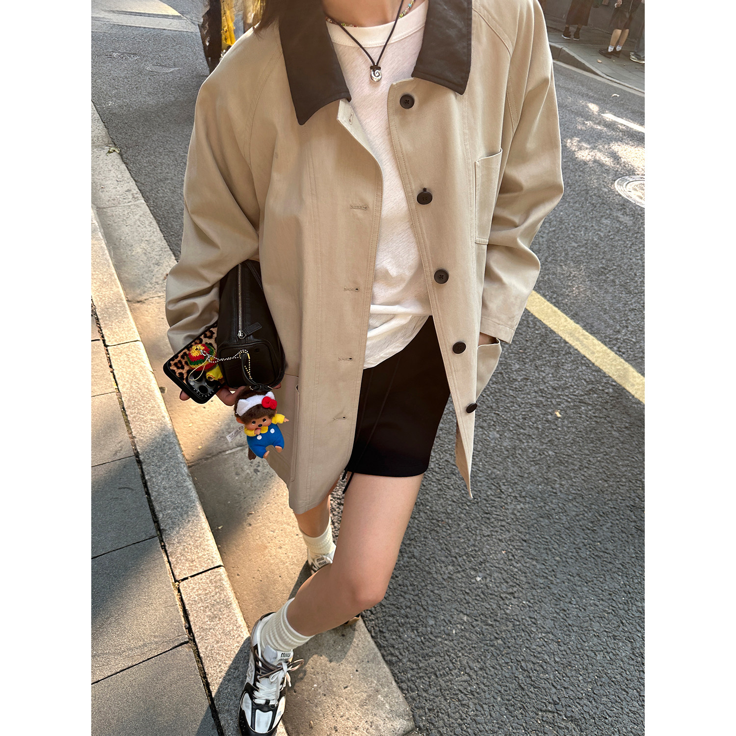 YANGLE_皮领风衣外套女2025新款秋季韩系高级宽松休闲中长款上衣,淘宝优惠券,粉丝福利购,淘宝优惠卷