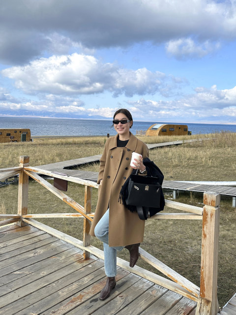 双面羊毛大衣女新款2025冬季宽松中长款灰色双排扣羊毛毛呢外套