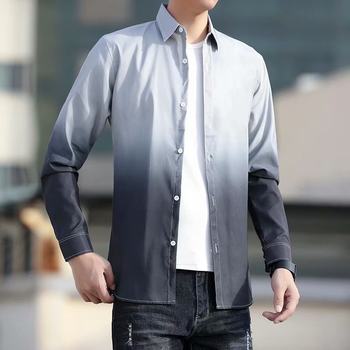 2024 Spring and Summer Gradient Shirt Men's Long Sleeve Korean Style Slim Student Trendy Handsome Shirt Clothes Men's Thin Jacket