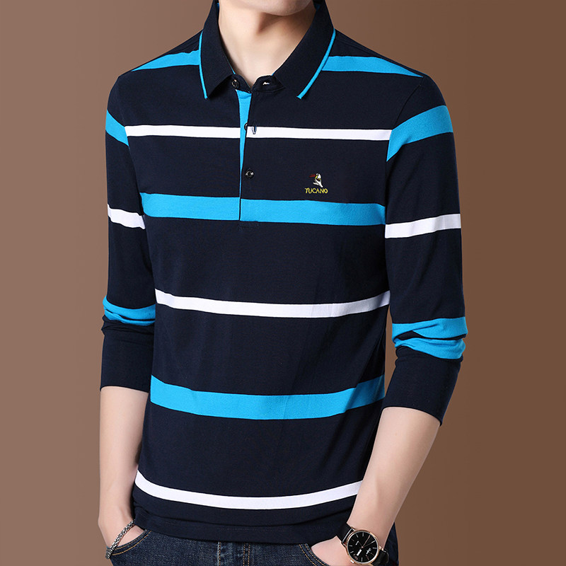 啄木鸟纯棉长袖宽松休闲条纹潮秋衣 啄木鸟菲凡T恤