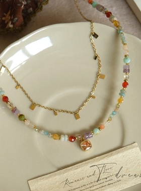 仲夏夜之梦彩虹色串珠锆石项链