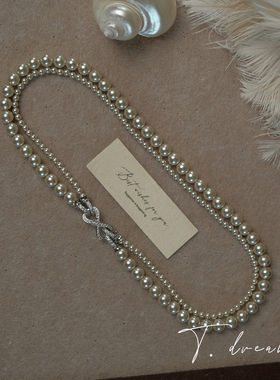 nicedream香槟珍珠双层叠戴项链