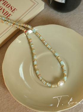 nicedream薄荷绿天然石串珠项链