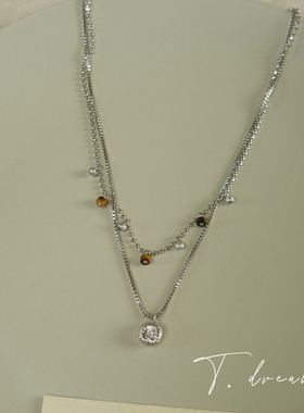 nicedream复古银虎眼石叠戴项链