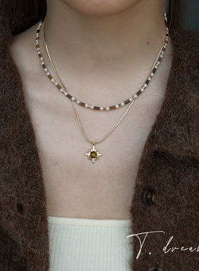 nicedream叠戴双层虎眼金项链