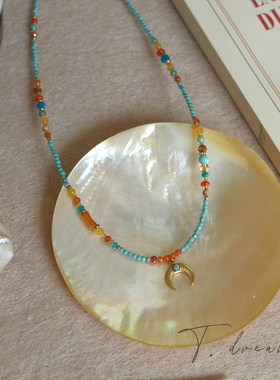 nicedream度假风蓝松石月牙项链