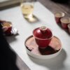 Red glaze tureen without support tureen kung fu tea set ceramic hand-grabbed bowl rock tea imitation iron household tea bowl red tea bowl