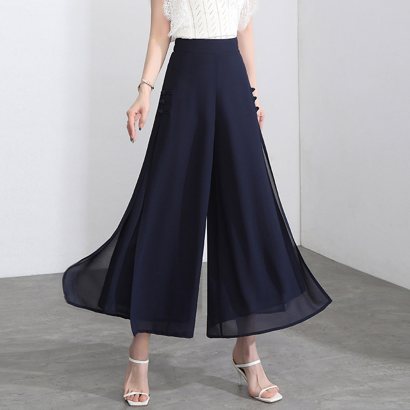 雪纺阔腿裤2022夏季松紧腰休闲裤 倩芭兰休闲裤