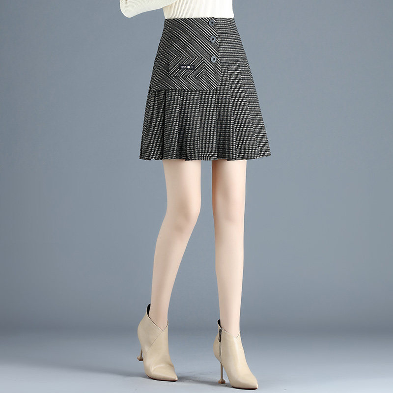 2020秋冬新款a字裙短裙裤格子裙 倩芭兰半身裙