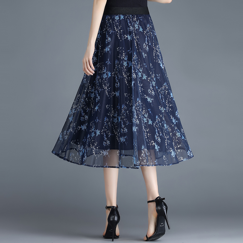 印花网纱2023春夏新款高腰半身裙 倩芭兰半身裙