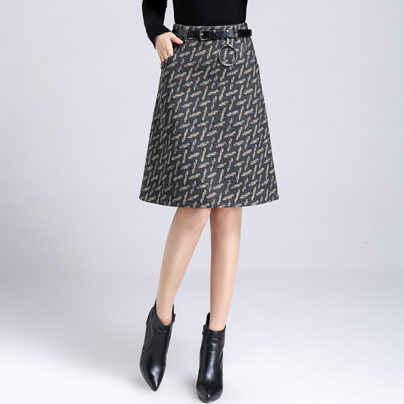 毛呢秋冬高腰a字裙小香风格子裙子 倩芭兰半身裙