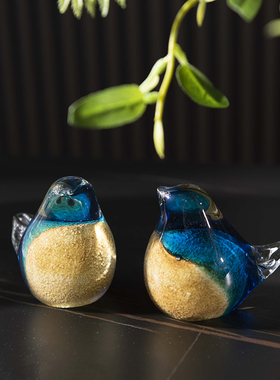 罗曼提 新中式水晶玻璃海浪摆件绿色花艺 样板房客厅玄关茶室装饰