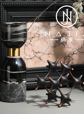 罗曼提海派中古风格创意花艺锌合金摆件卧室床头柜样板间售楼处