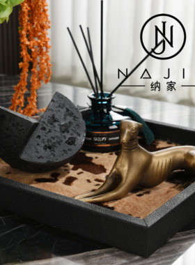罗曼提海派中古风格创意花艺饰品黑洞石摆件样板间客厅茶几售楼处