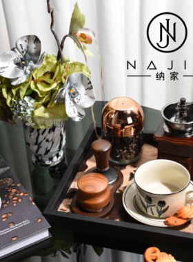 罗曼提海派中古风格创意花艺咖啡研磨机摆件样板间客厅边几售楼处