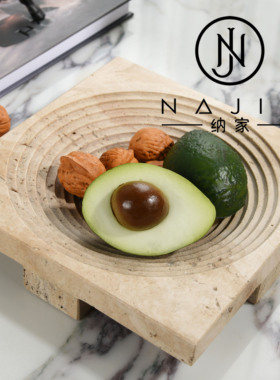 罗曼提海派中古风创意花艺饰品黄洞石果盘样板间客厅茶几售楼处