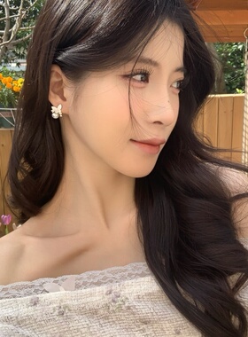 棉条虫轻奢滴釉蝴蝶珍珠耳钉女精致锆石耳环新款气质高级感耳饰品