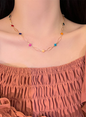 棉条虫彩色立体桃心吊坠项链