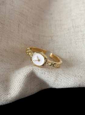 反向的钟~ 简约迷你手表链条戒指女开口可调节小众设计食指戒指环